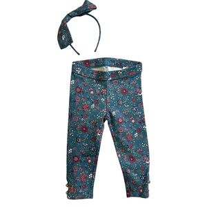 Janie and Jack Blue Floral Leggings with Bow Headband